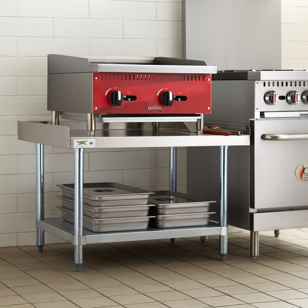 16-gauge stainless steel top shelf Galvanized steel undershelf and legs with adjustable plastic bull