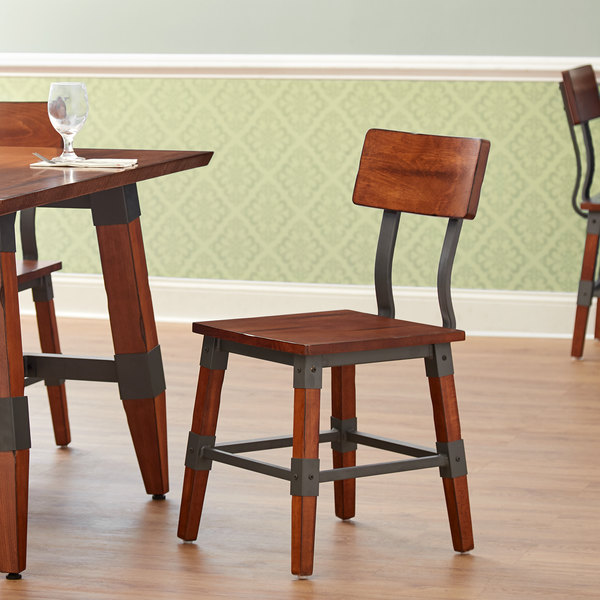Lancaster Table & Seating Rustic Industrial Dining Side Chair with Antique Walnut Finish