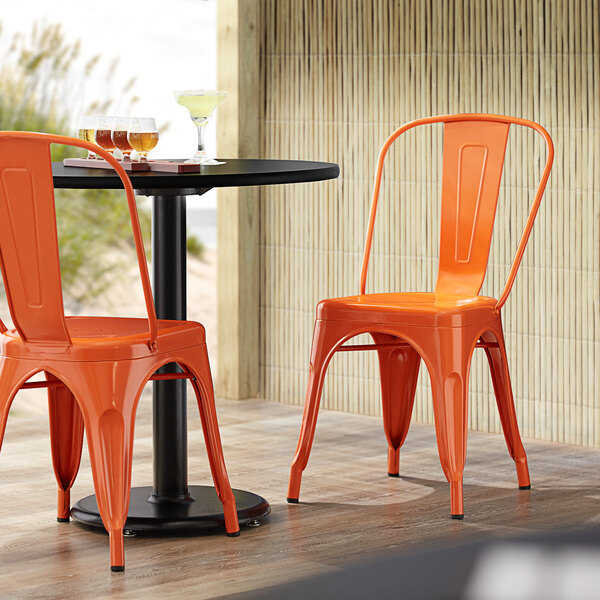 Lancaster Table & Seating Alloy Series Orange Metal Indoor / Outdoor Industrial Cafe Chair with Vert