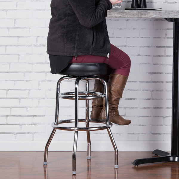 Lancaster Table & Seating Black Double Ring Barstool with 3 1/2" Thick Seat