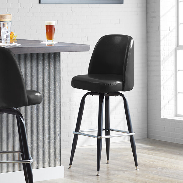 Lancaster Table & Seating Black Barstool with 19" Wide Bucket Seat