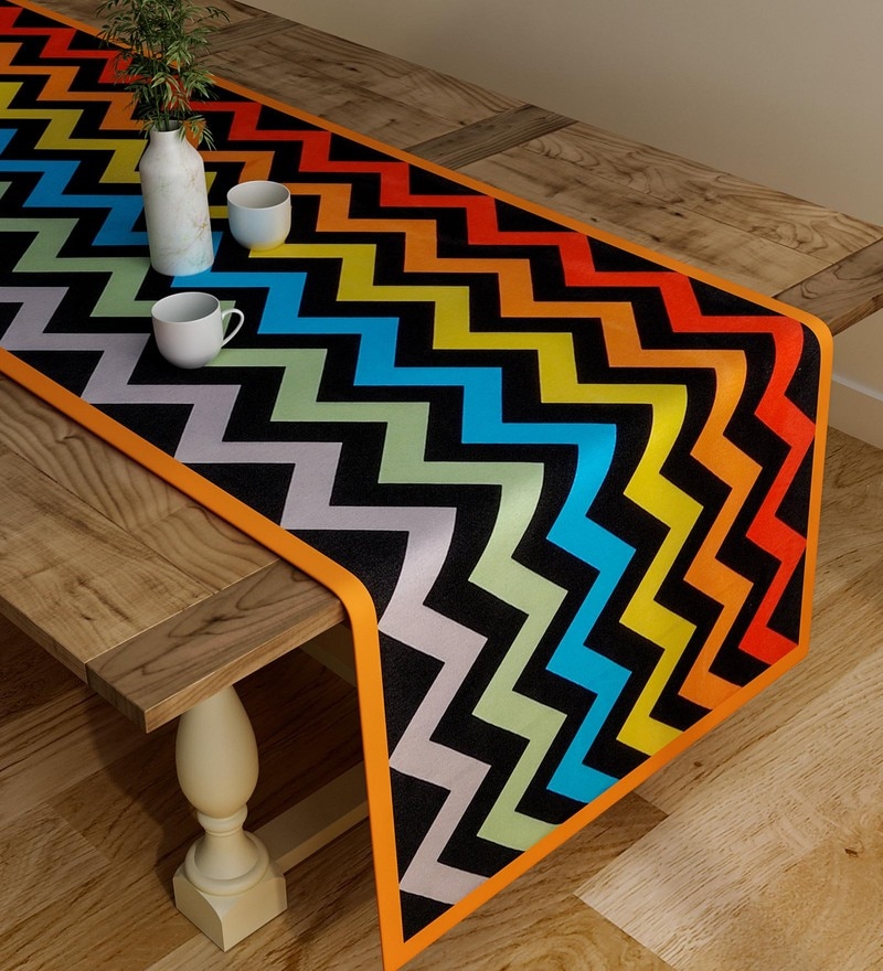 Abstract Pattern Black Cotton 47X12 Inches Table Runner