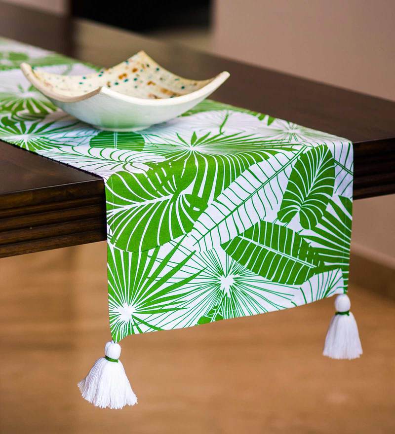 Abstract Pattern Green Cotton 72 x 16 Inches Table Runner