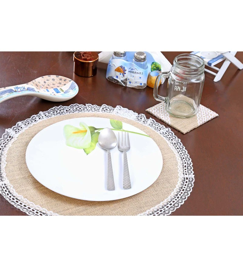 Solid Beige Jute 14 X 14 Inches Placemats (Set of 6)