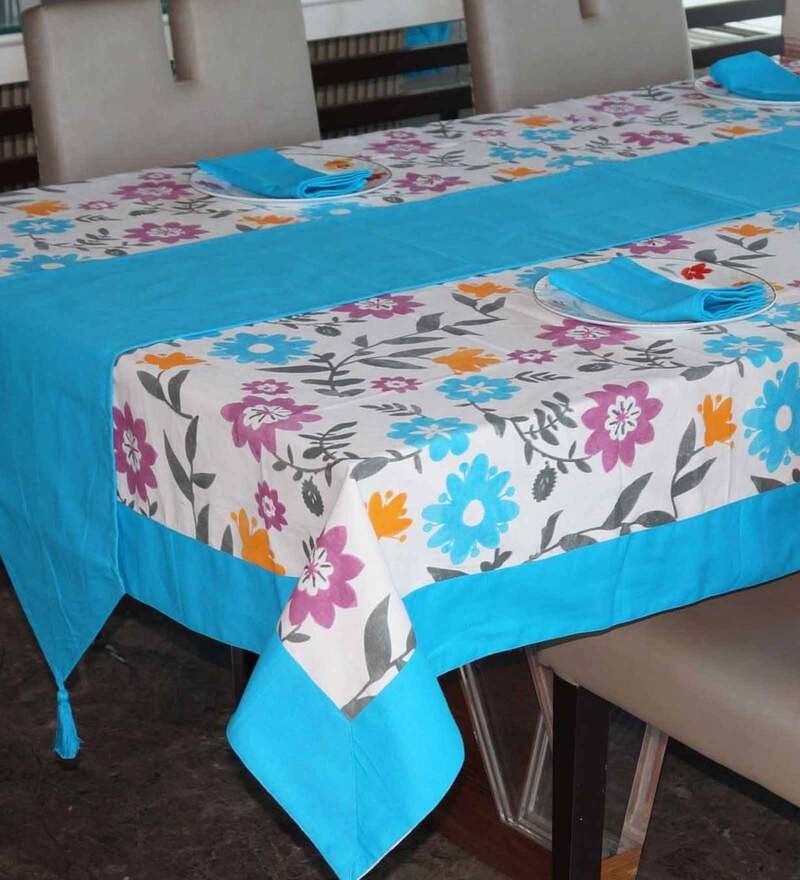 Blue Printed Cotton 14 Pcs Table Linen Set