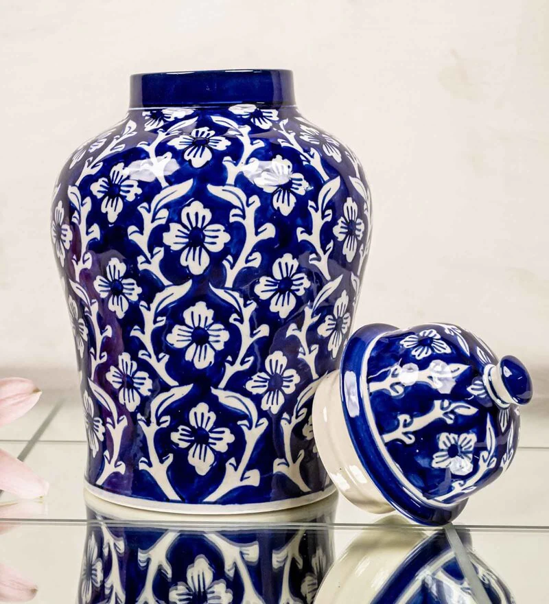 Mughal Blue & White (Set of 2) Ceramic Urn Table Vase