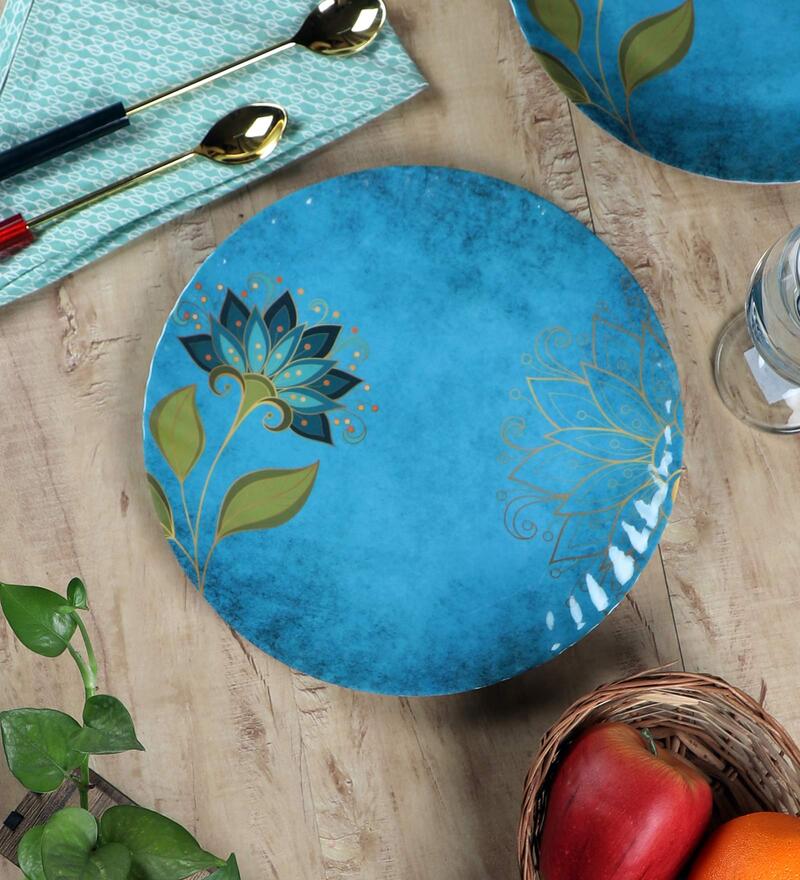 Flower Print (Set of 6) Blue Melamine Dinner Plate