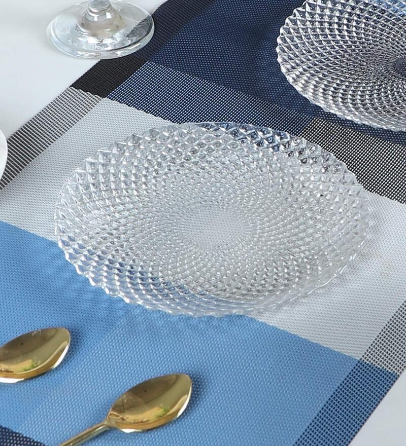 Daimond Cut (Set of 6) Transparent Glass Quarter Plate