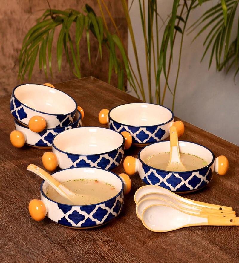 Dori Ceramic Serving Bowls with Spoons Combo -Set of 12