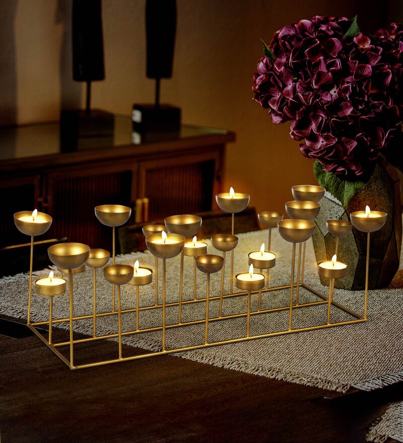 Shimmer Gold Iron Table Tea Light Holder