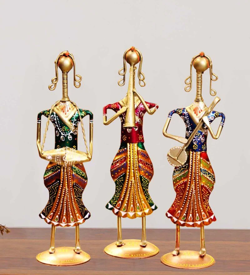 Iron 13" Lady Musician Fine Finish Set Of 3 Table Decor