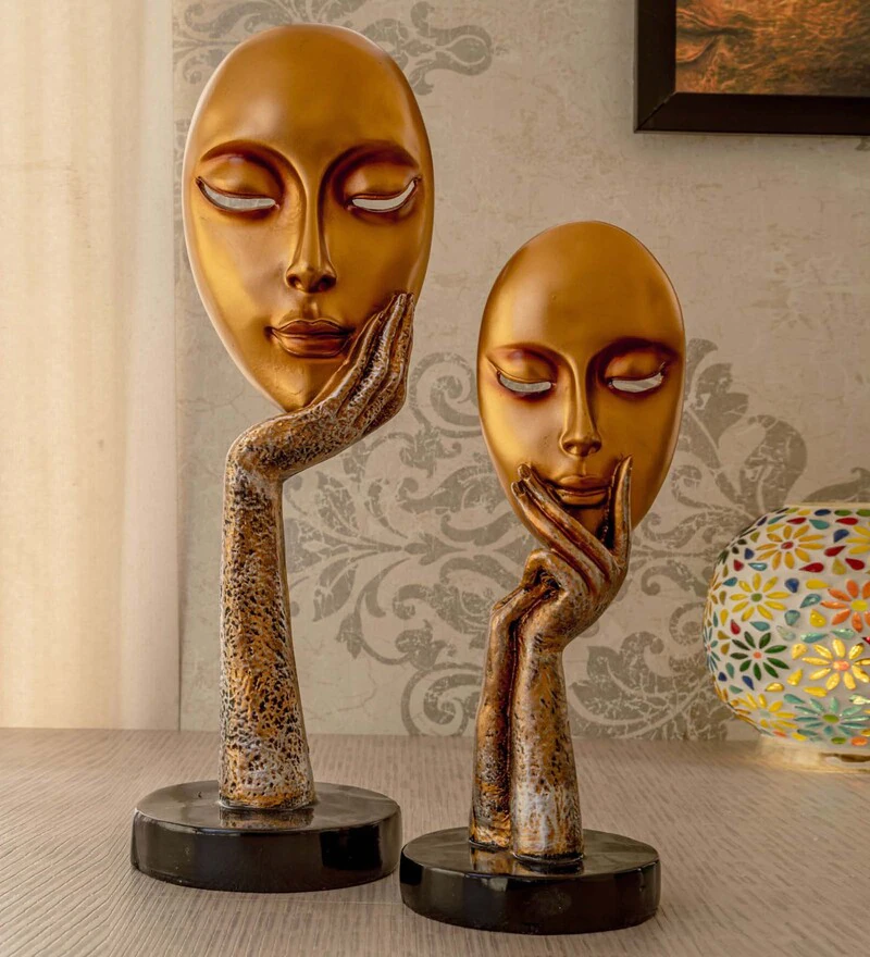 Lady Faces Gold & Black (Set of 2) Polyresin Figurine