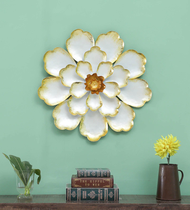 Wrought Iron Decorative Flower Wall Art In White