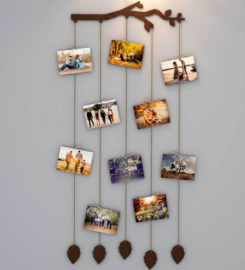 Branch Wood Photo Frame With Clips In Brown Wooden Wall Hangings