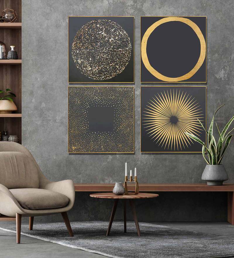 Black And Gold Leaf Framed Oil Canvas Original Handmade Painting