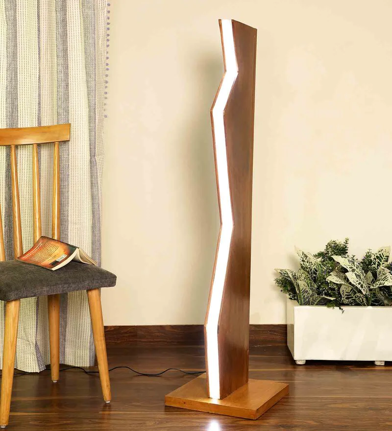 Shade Contemporary Floor Lamp With Natural Wood Base