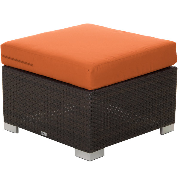 BFM Seating PH5106JV-54010 Aruba Java Wicker Ottoman with Rust Canvas Cushion
