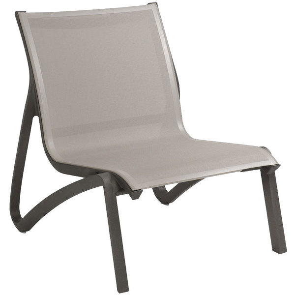 Grosfillex US001288 Sunset Solid Gray / Volcanic Black Resin Outdoor Sling Lounge Chair - 4/Pack