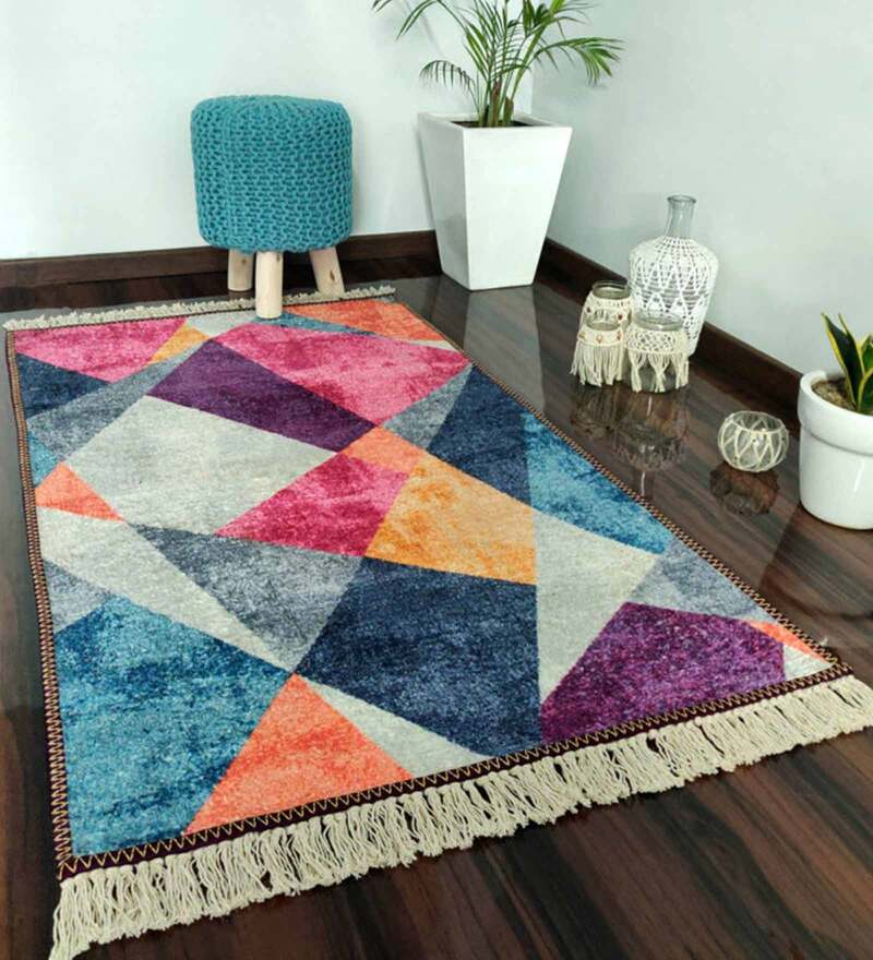 Blue Faux Silk Abstract 3 x 5 Feet Hand Woven Carpet -Avioni Collection