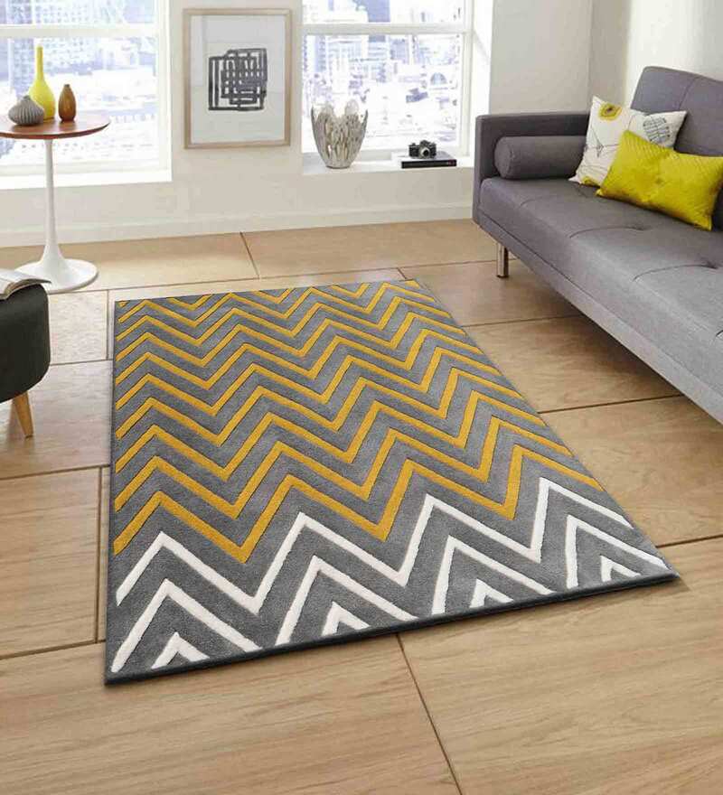 Grey Wool Geometrical 3 x 5 Feet Hand Tufted Carpet