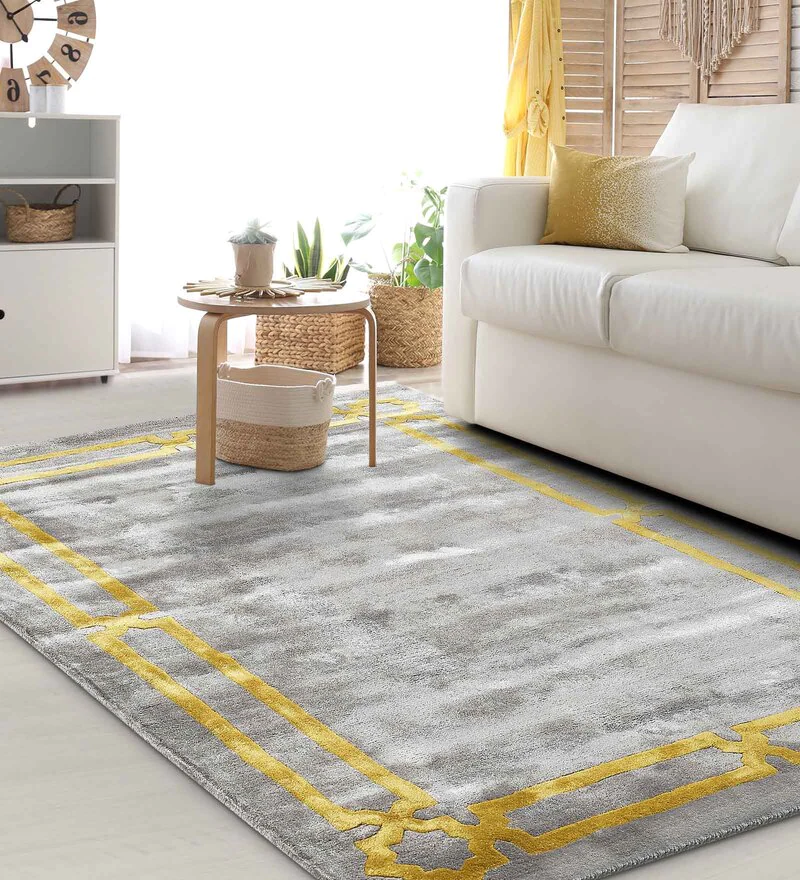Grey Art Silk Solid 3 x 5 Feet Hand Tufted Carpet