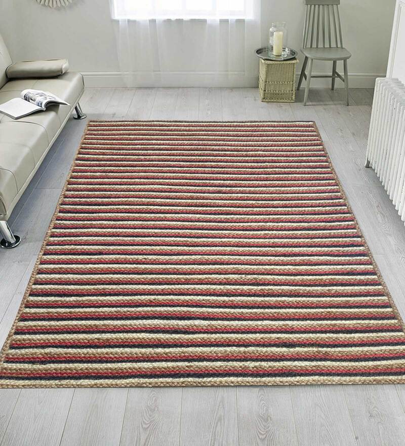 Multicolor Jute Striped 3 x 5 Feet Hand Woven Carpet