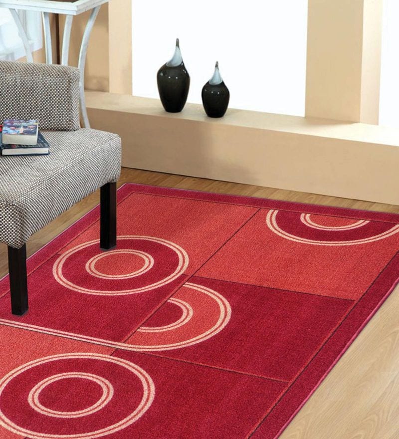 Red Nylon Abstract 3 x 5 Feet Machine Made Carpet