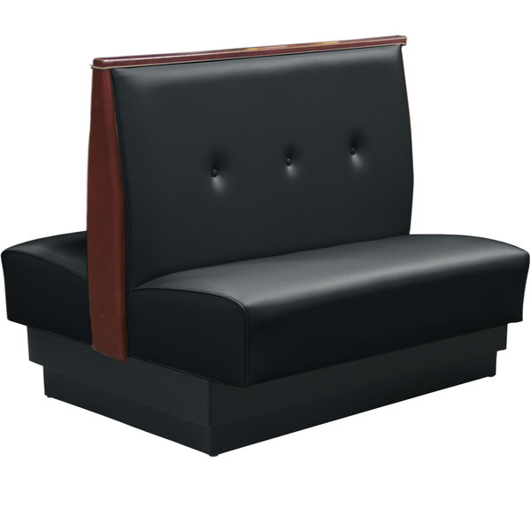 American Tables & Seating QAD-42TB-3-ARM-126-M 46" Tsunami Black Double Fully Upholstered 3 Button B