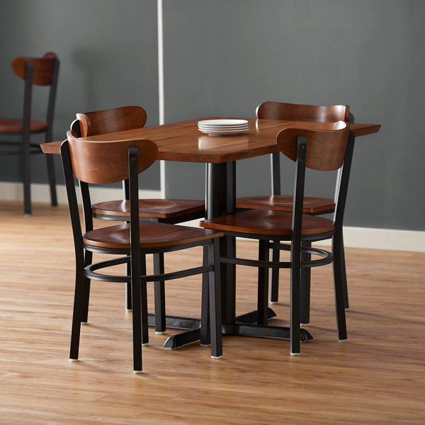 Lancaster Table & Seating 30" x 48" Antique Walnut Solid Wood Live Edge Dining Height Table with 4 B