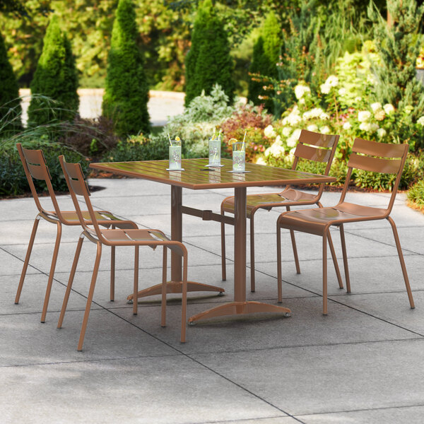 Lancaster Table & Seating 32" x 48" Brown Powder-Coated Aluminum Dining Height Outdoor Table with Um