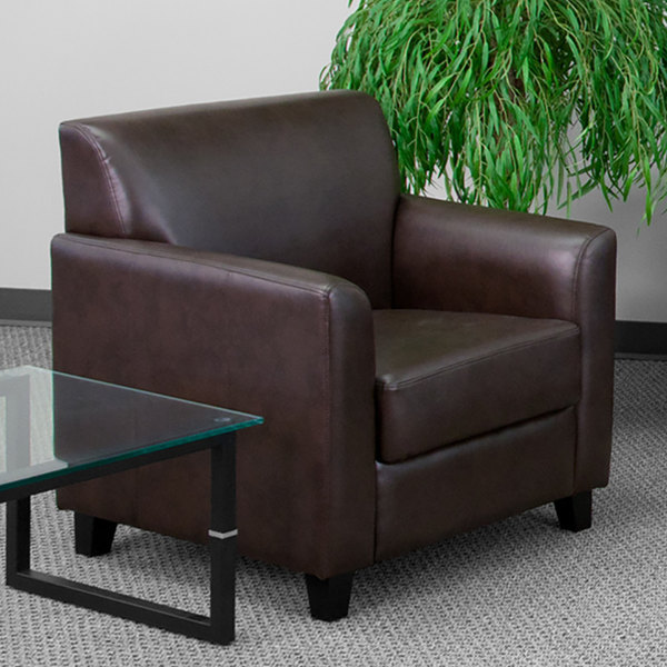 Flash Furniture BT-827-1-BN-GG Hercules Diplomat Brown Leather Chair with Wooden Feet