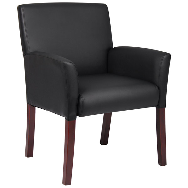Boss B619 Black Box Arm Guest Chair with Mahogany Finish