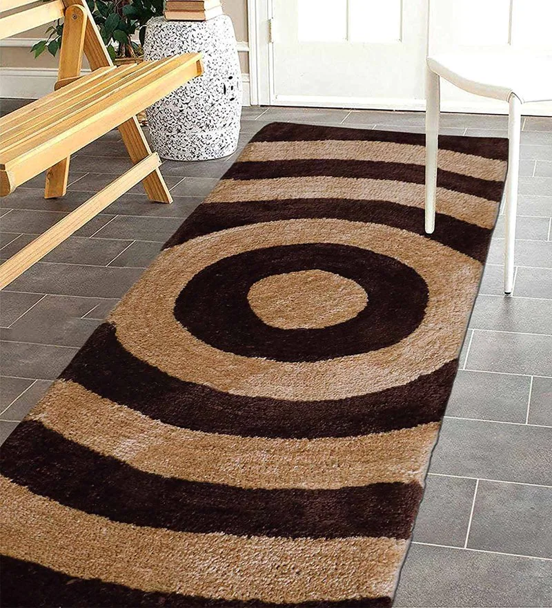Brown Polyester Machine Made 60X24 Inches Bed Side Runners
