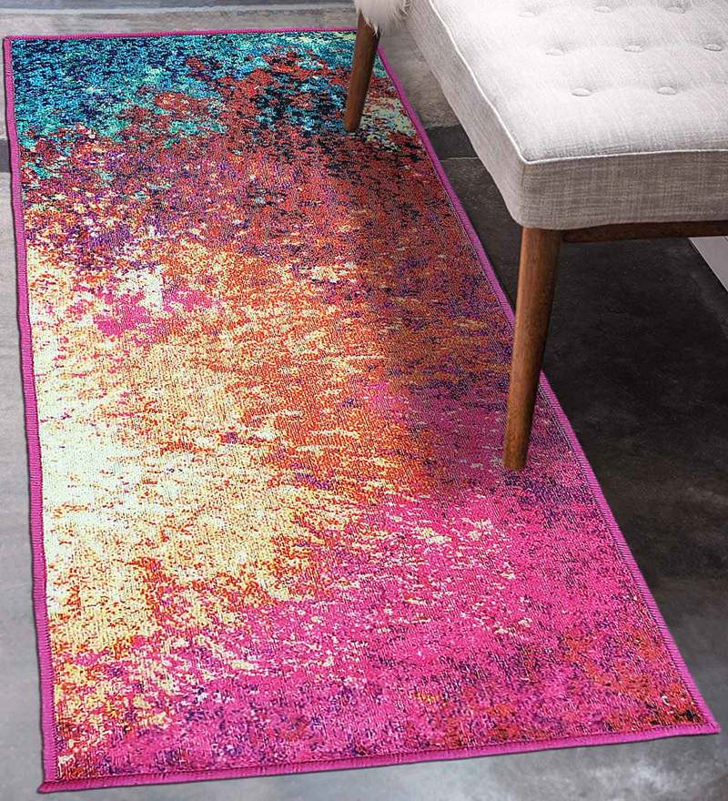 Plain Solid Pattern Polyester 5 x 2 Feet Machine Made Bedside Runner