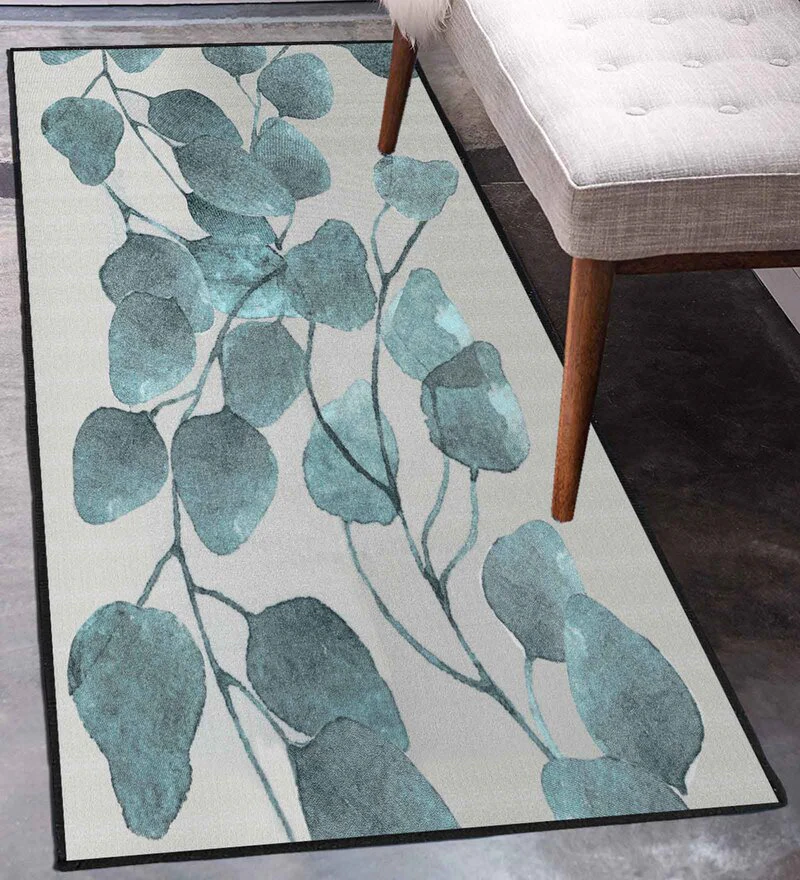 Floral Pattern Polyester 5 x 2 Feet Machine Made Bedside Runner
