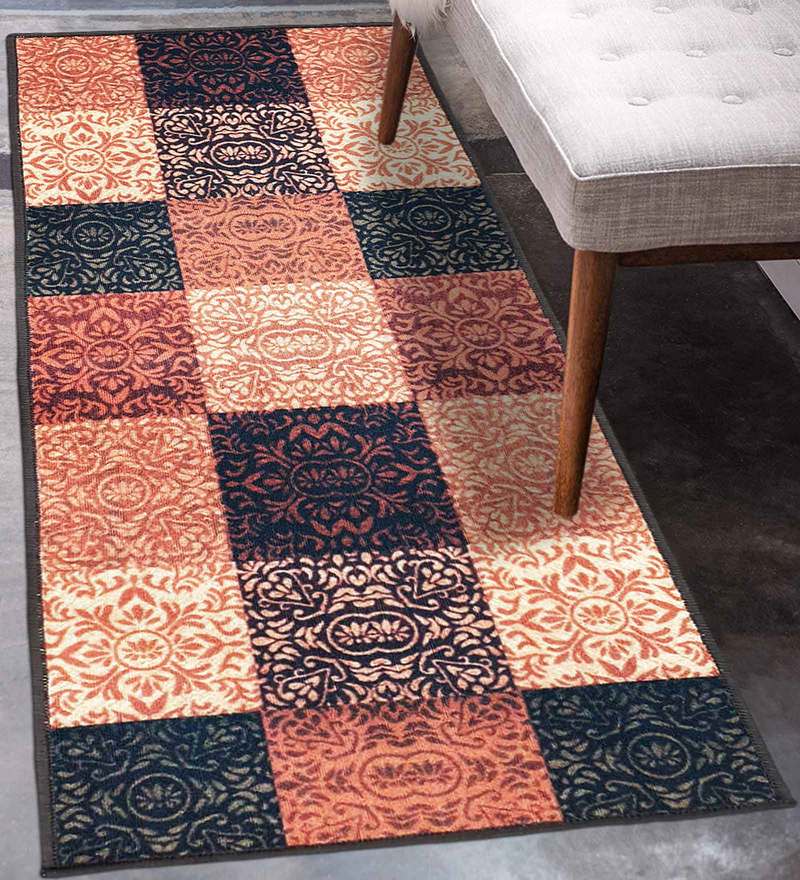 Oriental Pattern Polyester 5 X 2 Feet Machine Made Bedside Runner