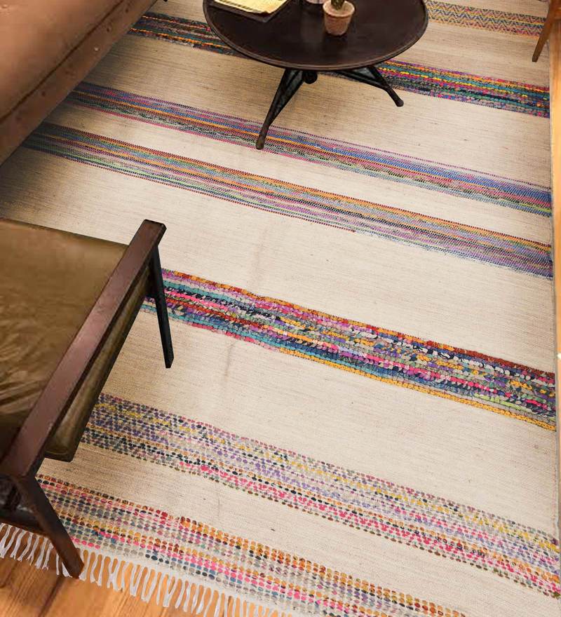 Beige Jute & Cotton Hand Woven 5 X 8 Feet Dhurrie