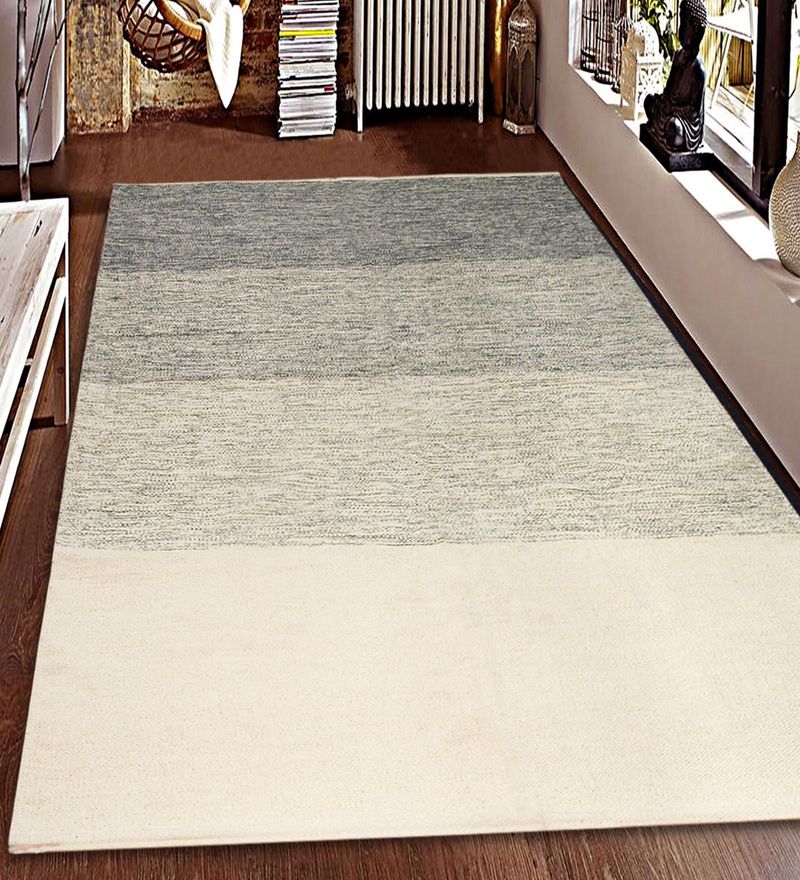 Grey Cotton Hand Woven 5 X 7 Feet Dhurrie