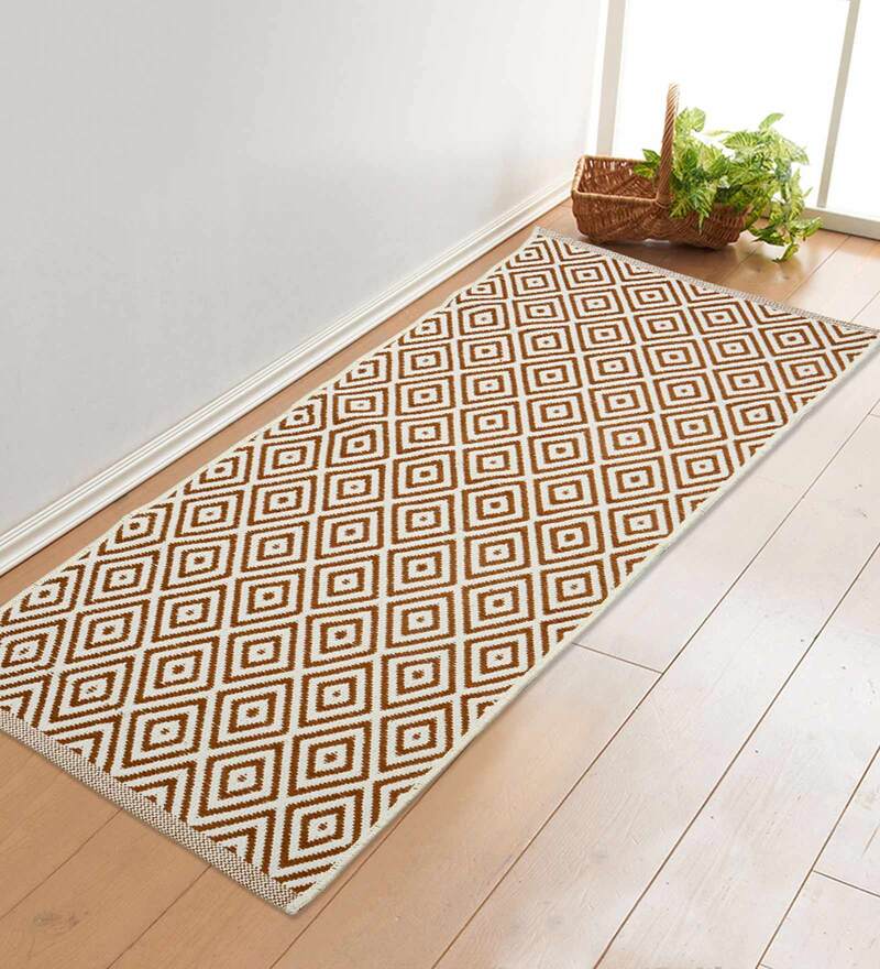 Brown Cotton Abstract 4.2 x 1.6 Feet Dhurrie
