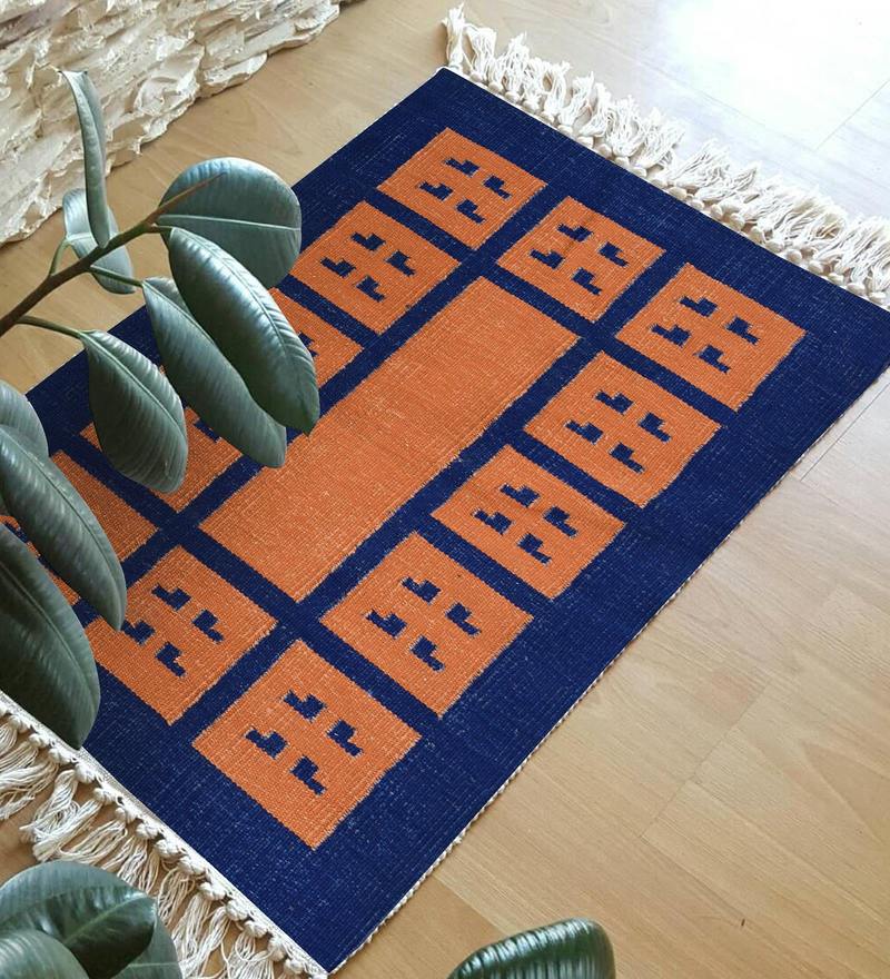Orange Cotton Hand Woven 2 X 3 Feet Dhurrie