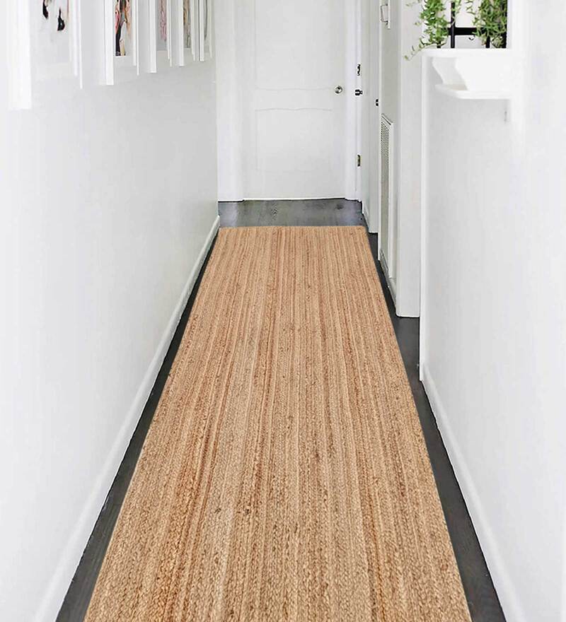 Beige Jute Striped 2.6 x 8 Feet Hand Woven Runner