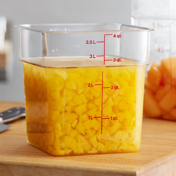 Cambro 4SFSCW135 4 Qt. Clear Square Polycarbonate Food Storage Container with Winter Rose Gradations