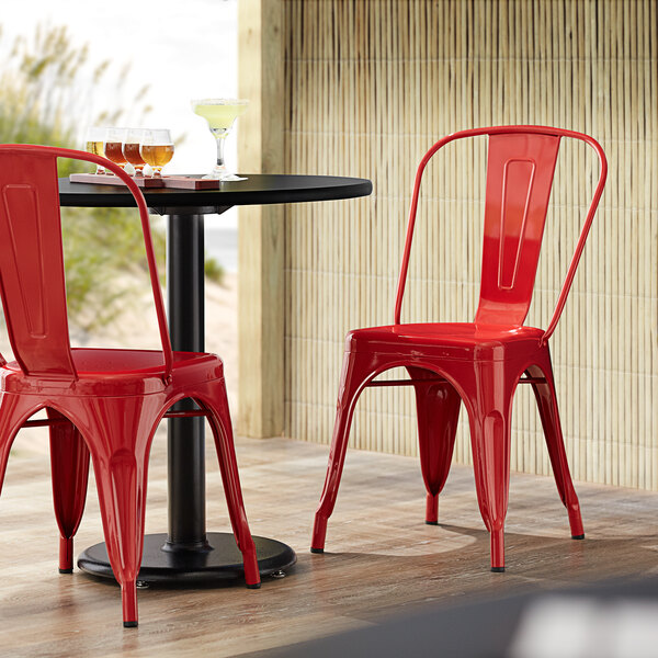Lancaster Table & Seating Alloy Series Orange Metal Indoor / Outdoor Industrial Cafe Chair with Vert