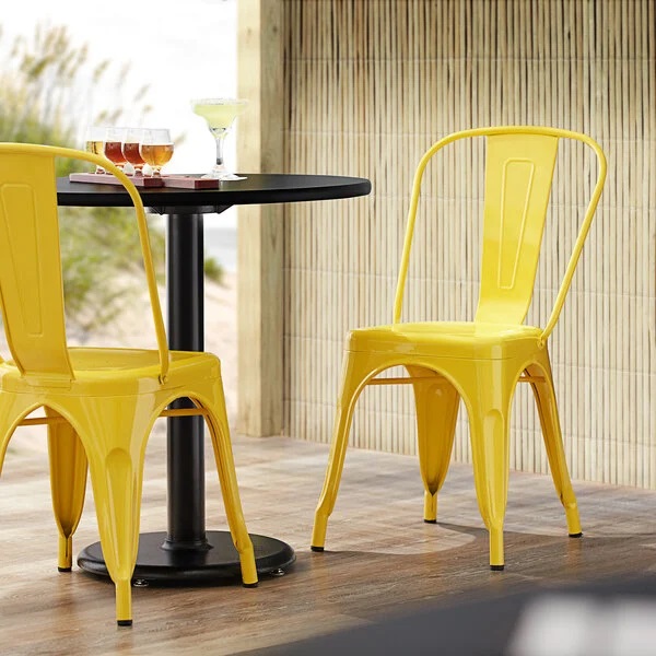 Lancaster Table & Seating Alloy Series Orange Metal Indoor / Outdoor Industrial Cafe Chair with Vert